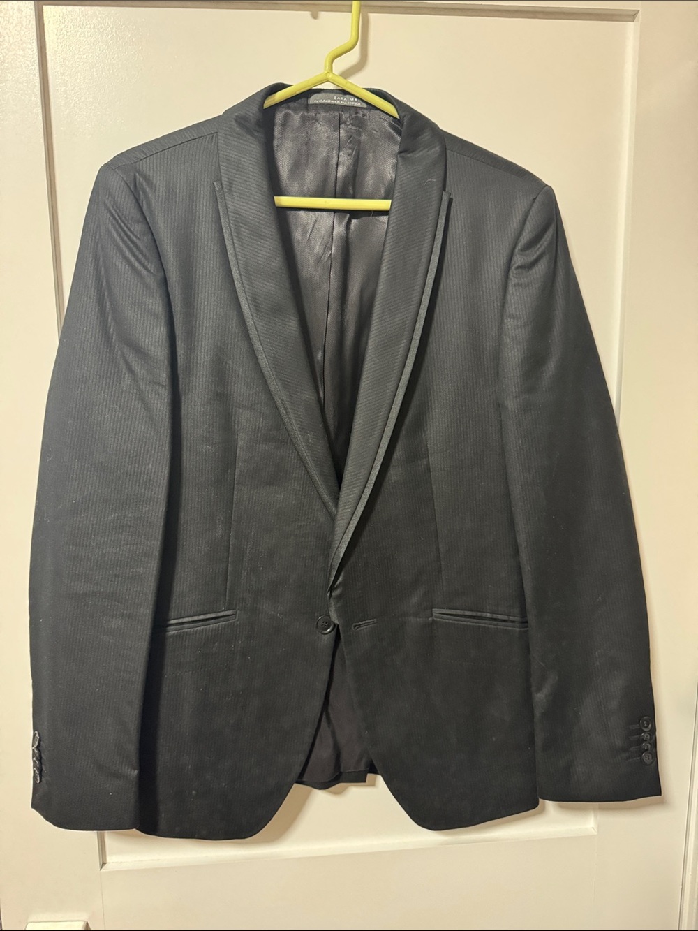 Zara Men's Dark Black Single-Button Tuxedo Blazer